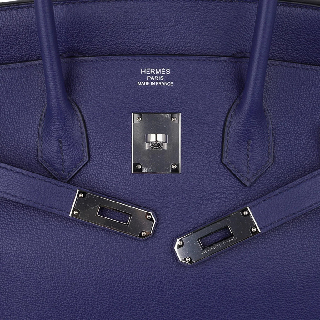 Limited Edition Birkin 35 Bag Blue Sapphire Taurillon Novillo Leather & Toile Sea Surf & Fun