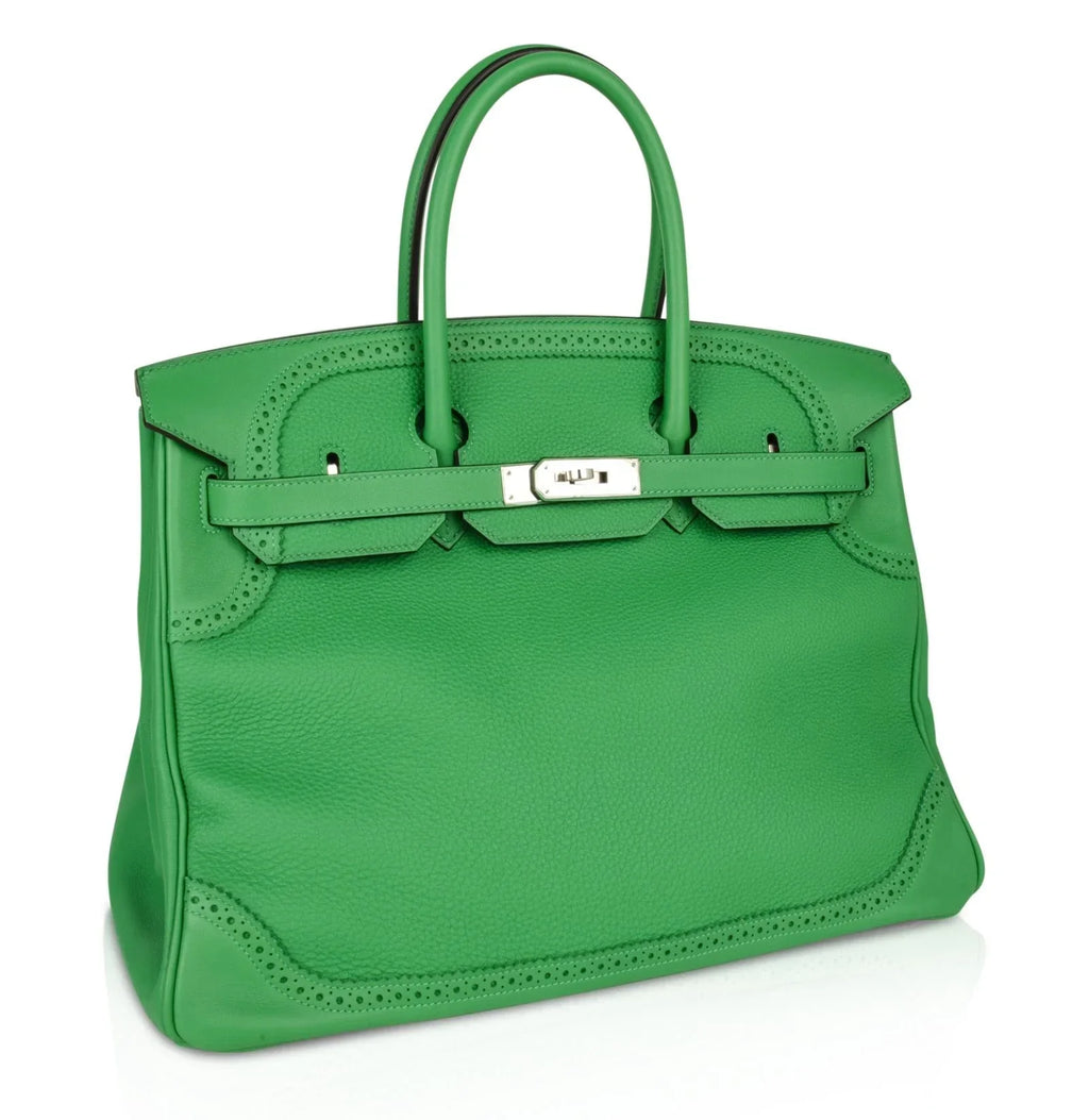 Birkin 35 Bag Ghillies Limited Edition Bamboo Palladium Hardware
