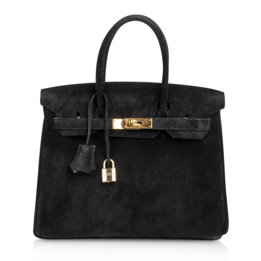 Birkin 30 Bag Doblis (Suede) Black Gold Hardware