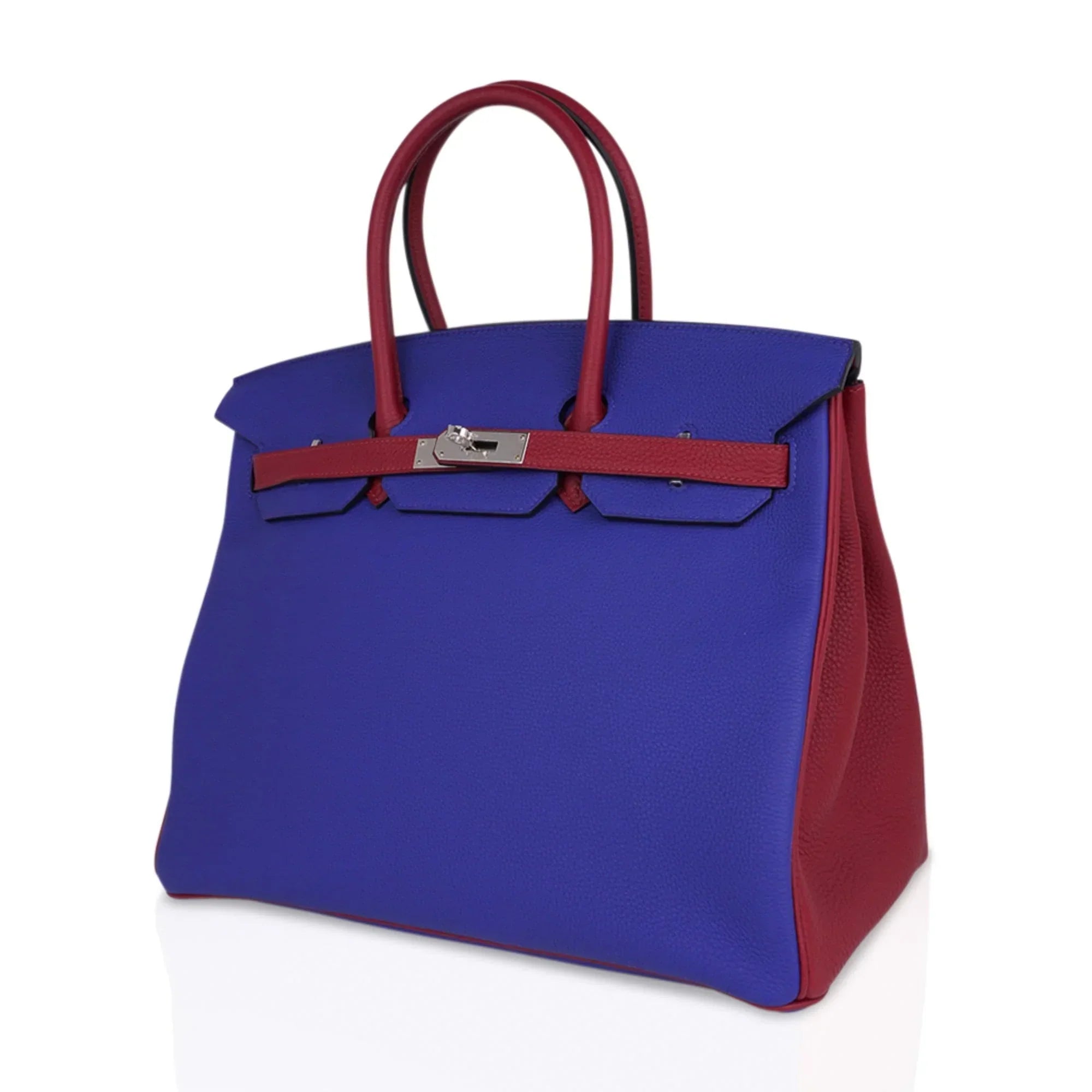 Special Order HSS Birkin 35 Bag Blue Electric & Rouge Granat Togo Leather with Palladium Hardware
