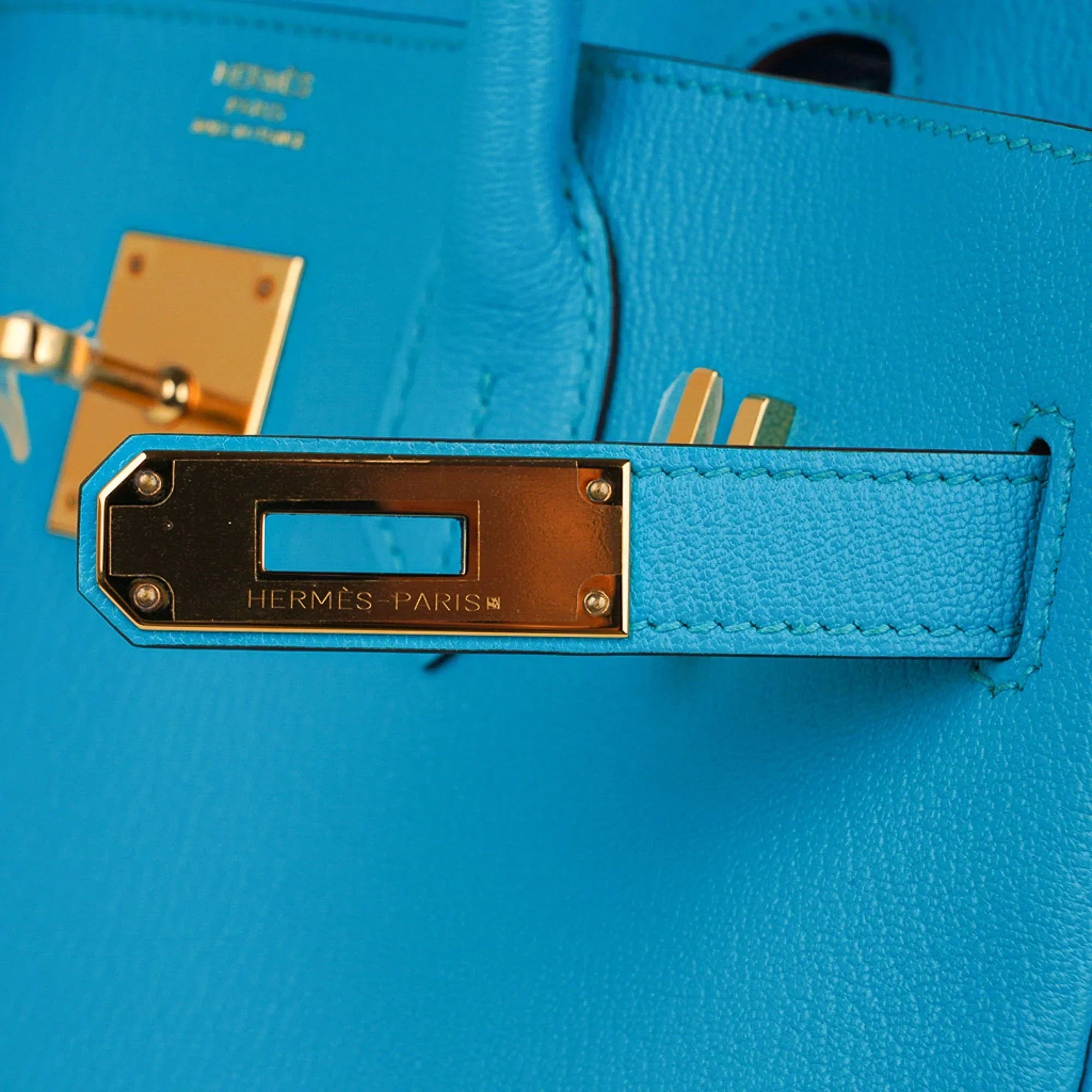 Birkin 30 Bleu Aztec Bag Chevre Leather with Gold Hardware