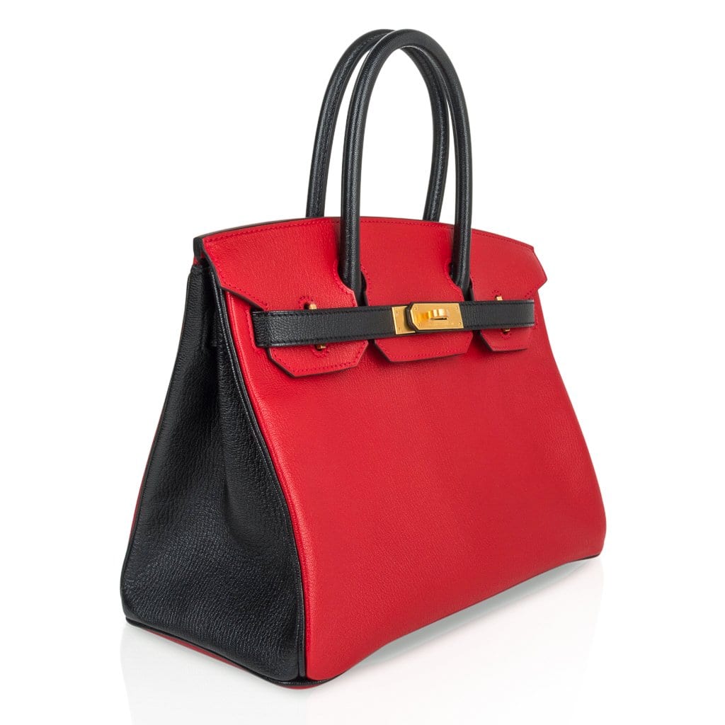 Birkin HSS 30 Bag Rouge Casaque and Black Chevre Brushed Gold Hardware