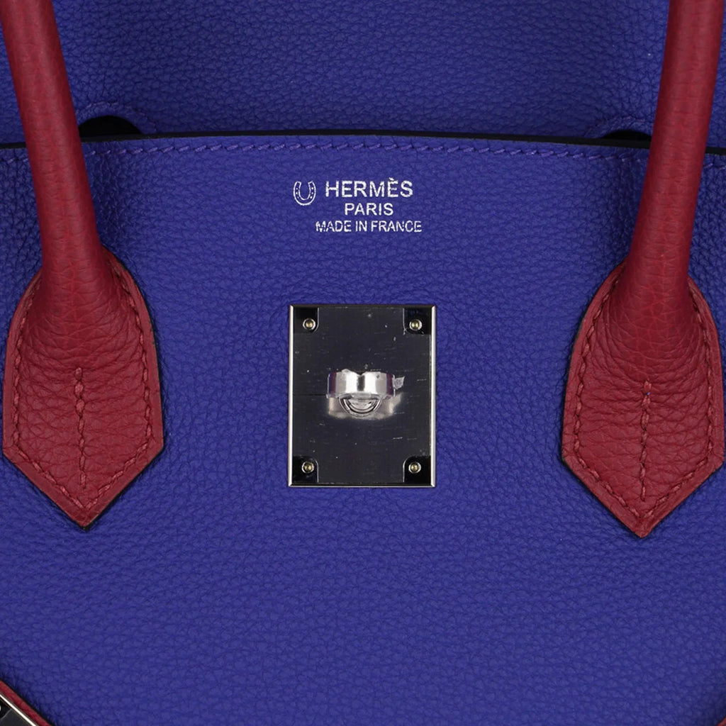 Special Order HSS Birkin 35 Bag Blue Electric & Rouge Granat Togo Leather with Palladium Hardware