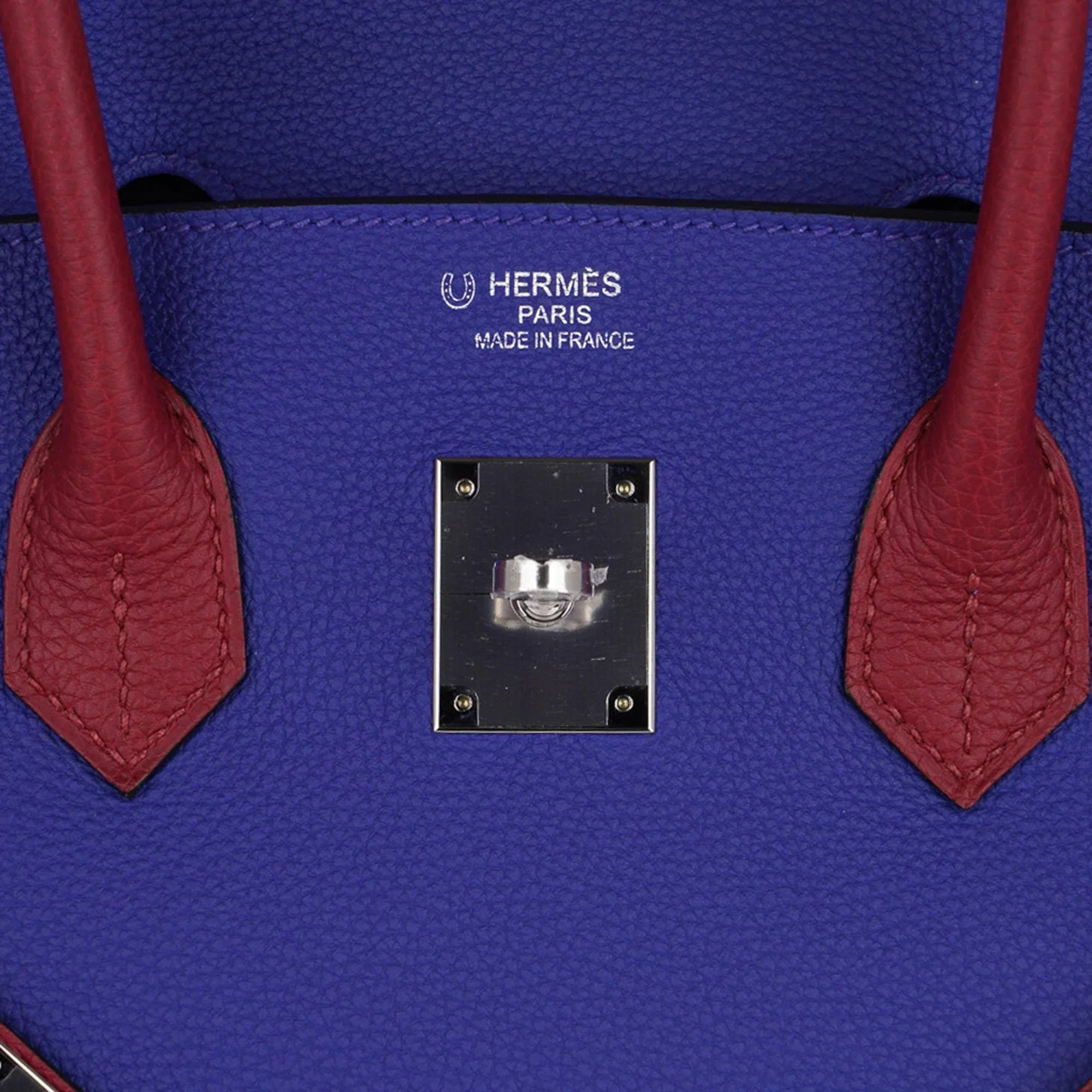 Special Order HSS Birkin 35 Bag Blue Electric & Rouge Granat Togo Leather with Palladium Hardware