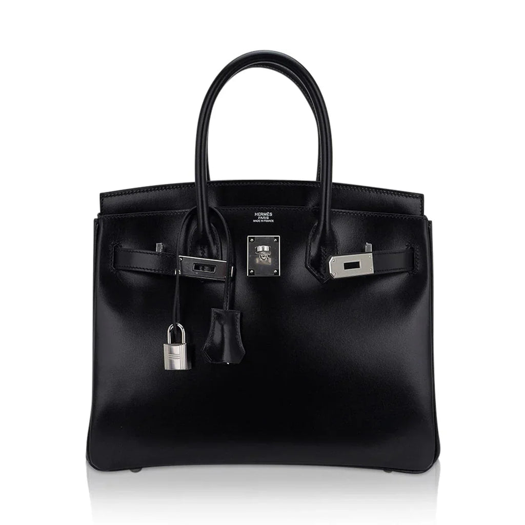 Birkin 30 Black Box Leather Bag Palladium Hardware