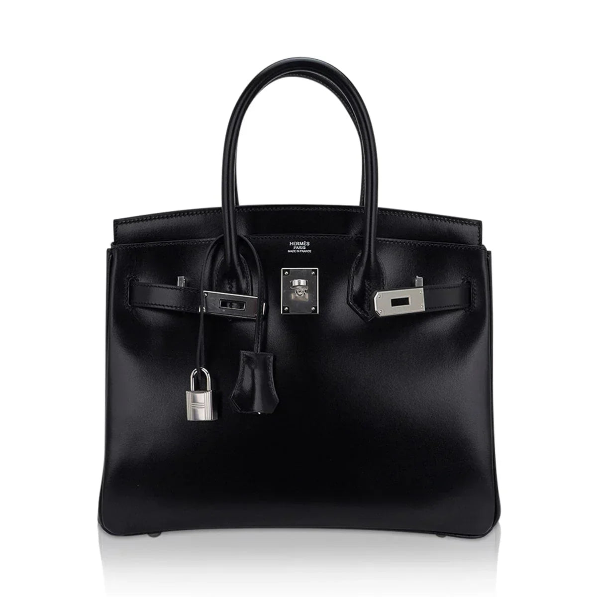 Birkin 30 Black Box Leather Bag Palladium Hardware