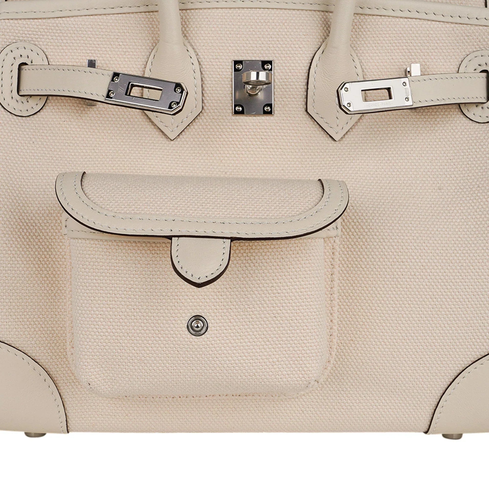 Birkin 25 Cargo Nata Toile Goeland Bag Swift Leather Trim Limited Edition