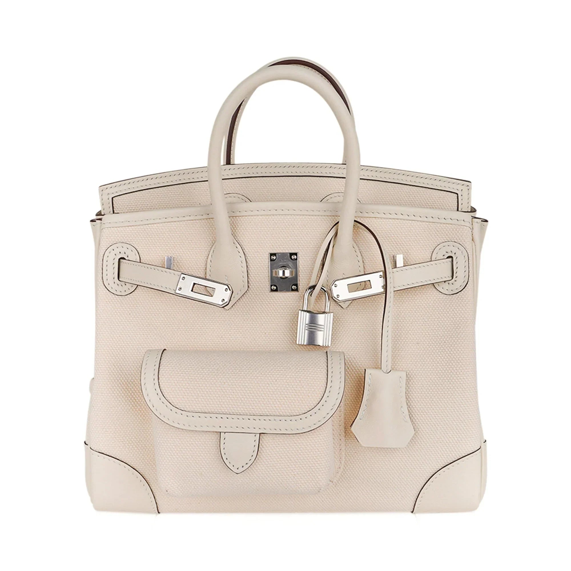 Birkin 25 Cargo Nata Toile Goeland Bag Swift Leather Trim Limited Edition