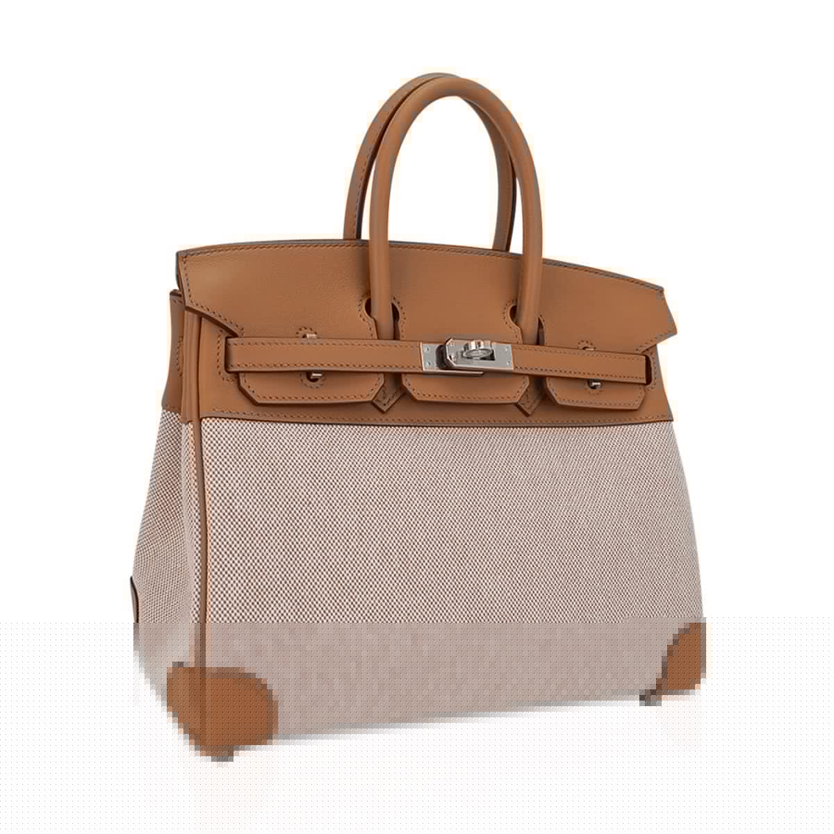 Limited Edition Birkin 25 Bag in Biscuit Swift Leather & Ecru Toile H with Palladium Hardware
