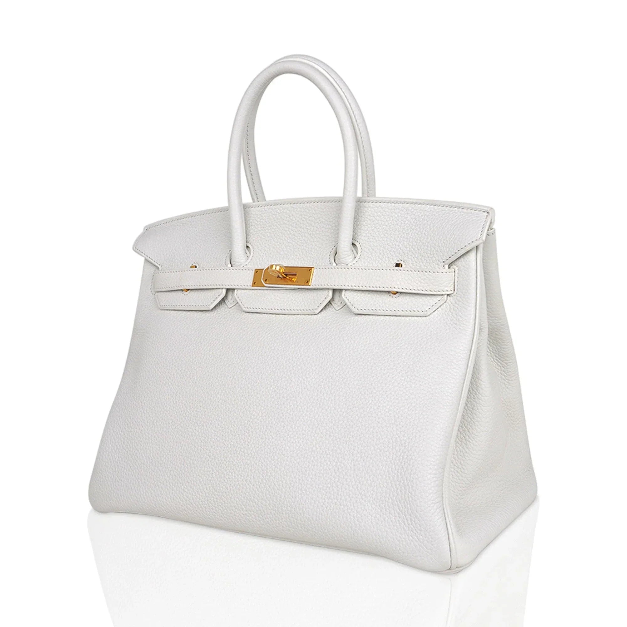 Birkin 35 Bag White Gold Hardware Clemence Leather New