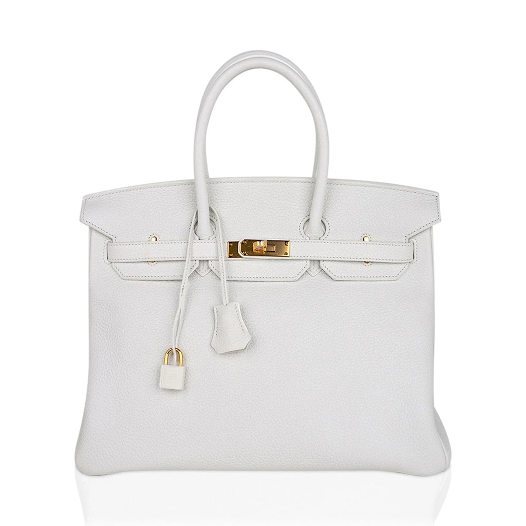 Birkin 35 Bag White Gold Hardware Clemence Leather New