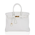 Birkin 35 Bag White Gold Hardware Clemence Leather New