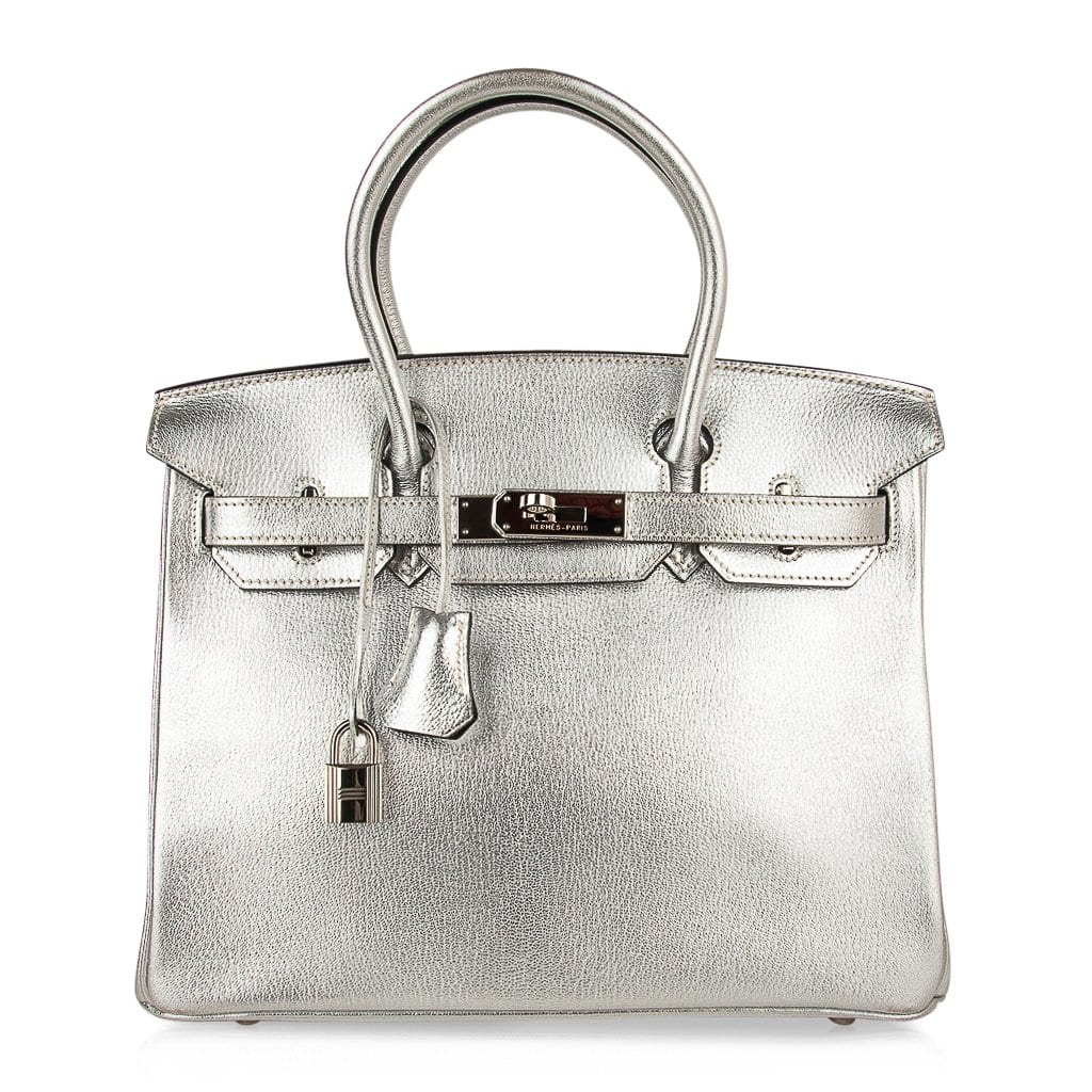 Limited Edition Birkin 30 Bag Silver Metallic Chevre Leather with Palladium Hardware