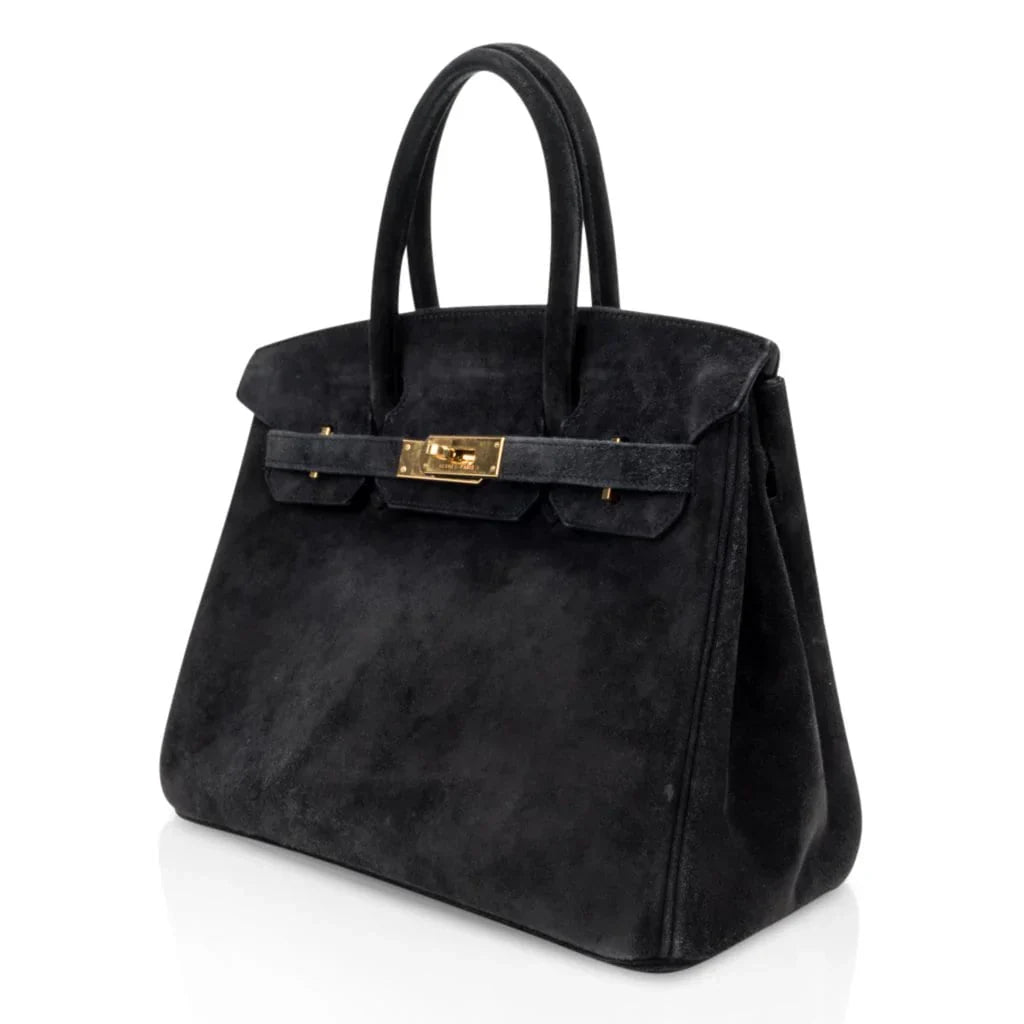 Birkin 30 Bag Doblis (Suede) Black Gold Hardware