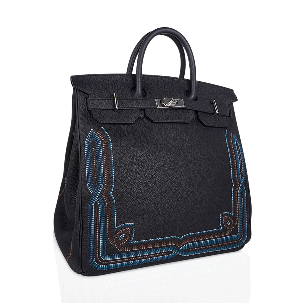 Limited Edition HAC Western Birkin 40 Bag Runway Embroidered Black Togo Leather with Palladium Hardware